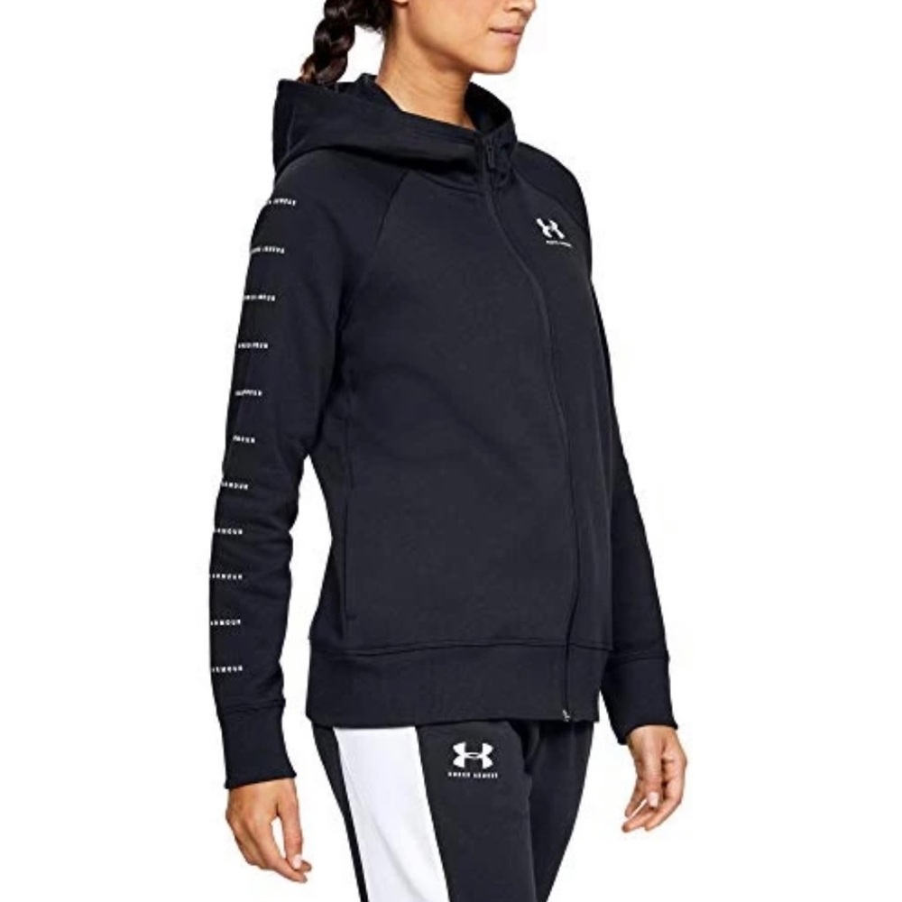 WOMENS UNDER ARMOUR RIVAL FLEECE BLACK ONYX SPORT-STYLE  HOODED JACKET XL